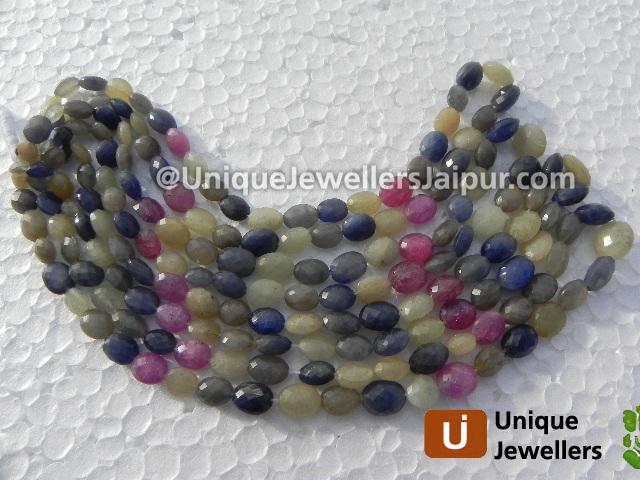 Multi Sapphire Faceted Oval Beads